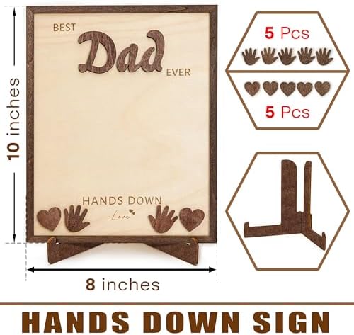 10" Fathers Gift for Dad from Kids, Custom Fathers Day Best Dad Ever gifts Hands Down Sign, Personalized Fathers Day Dads Gift from kids daughter son, First fathers day Daddy gift for new dad / Birthday - Image 3