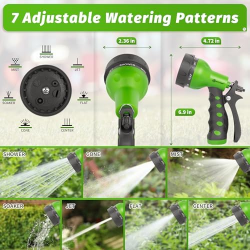 AUTOMAN-Garden-Hose-Nozzle,ABS Water Spray Nozzle with Heavy Duty 7 Adjustable Watering Patterns,Slip Resistant for Watering Plants,Lawn& Garden,Washing Cars,Cleaning,Showering Pets - Green - Image 2