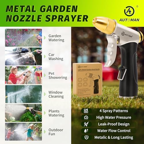 AUTOMAN Metal Hose Nozzle, High Pressure Garden Hose Sprayer, 100% Metal Water Hose Nozzle, Adjustable Watering Nozzle, Heavy Duty Garden Nozzle for Watering Plants & Lawns, Washing Cars & Pets - Image 6
