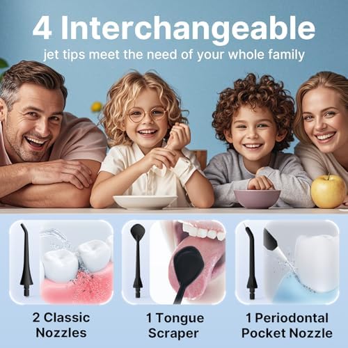 TUREWELL Water Dental Flosser for Teeth/Braces, 310 ML Portable Cordless Oral Irrigator with 5 Modes, IPX7 Waterproof Electric Water Flossing with 4 Replacement Jet Tips for Travel and Home, Black - Image 3