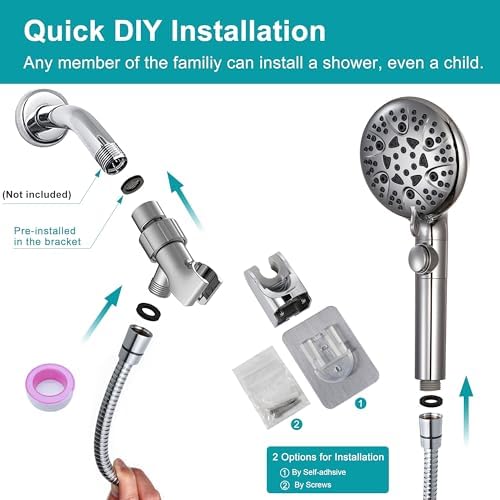 GwernKB Handheld Shower Head with On Off Switch 8-Mode High Pressure Showerhead with 79 Inches Extra-long Stainless Steel Hose and Bracket PLUS Extra Low-Reach Adhesive Wall Mount for Kids,Silver… - Image 6