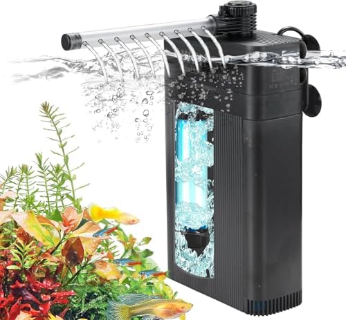 Internal Fish Tank Filter with 9W UV Light, Multi Filter Materials, Adjustable Water Flow Submersible 850L/H Aquarium Filter Pump for 40~60 Gal Freshwater or 25~40 Gal Saltwater, TU-900(225GPH) by weipro