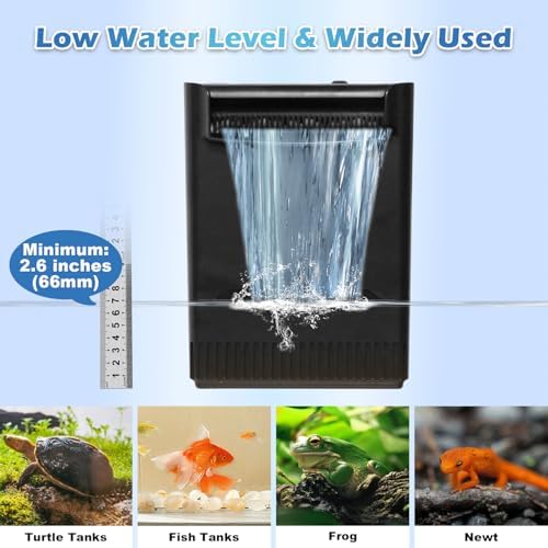 290GPH Turtle Tank Filter Aquarium Filter for 20-85 Gallon, Turtle Filter Low Water Level Available and Flow Adjustable, Turtle Water Filter for Shrimps Amphibians Turtle Tank Saltwater Freshwater - Image 4
