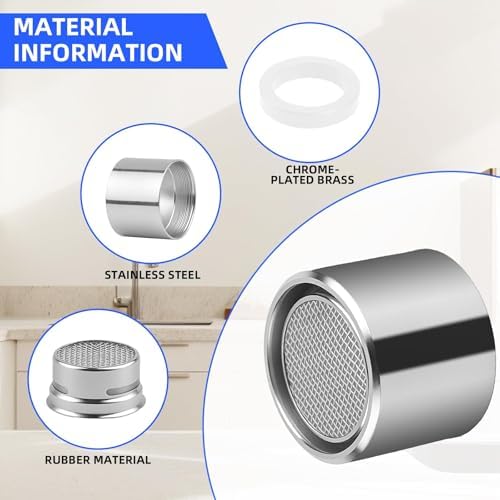 5 Pcs Faucet Aerators Female, Filter Kitchen Faucet Aerator with Brass Shell, Kitchen Sink Aerator Replacement Parts, Bathroom Sink Aerators for Kitchens Bathroom Silver - Image 3