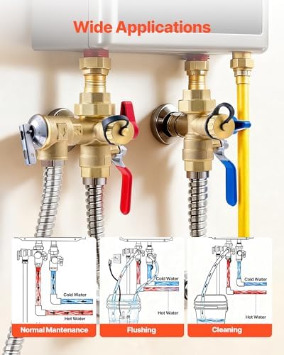 VEVOR Water Heater Kit, 3/4 Inch Tankless Water Heater Service Valve Kit with 2PCS 3/4″ NPT to 3/4″ NPT Isolation Valves, Pressure Relief Valve, Lead-Free Brass, Fits Most Tankless Waters Heaters - Image 5