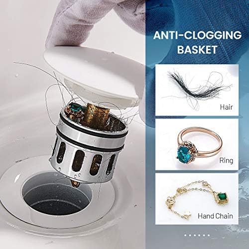REGALMIX Pop Up Drain, Bathroom Faucet Vessel Vanity Sink Drain Stopper, Built-in Anti-Clogging Strainer, Without Overflow White,Fits Standard American Drain Hole(1-1/2" to 1-3/4") RWF082E - Image 4