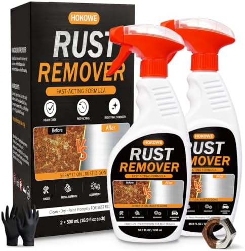 Rust Remover for Metal, 2-Pack 16.9 fl oz - Corrosion Cleaner & Metal Prep, Heavy-Duty Rust Removal Spray for Automotive Parts, Chains and Tools, Rust Stain Remover for Multi-Surface by HOKOWE