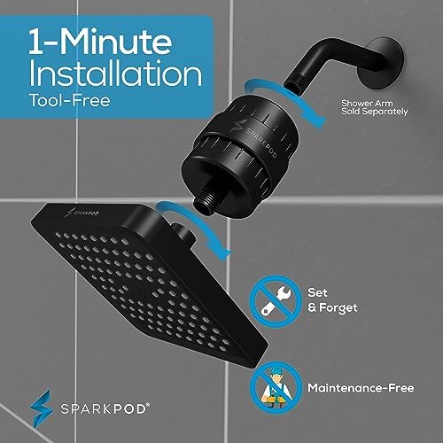 SparkPod Filtered Shower Head, 23-Stage, 6" Square, Black Matte - Image 5