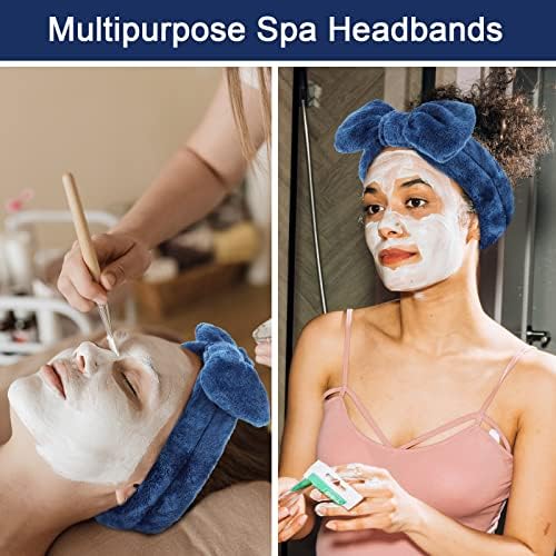 Ondder Spa Headband for Washing Face 8 Pack Navy Blue Skincare Headbands for Women Girls Terry Cloth Cute Bow Head Bands - Image 4