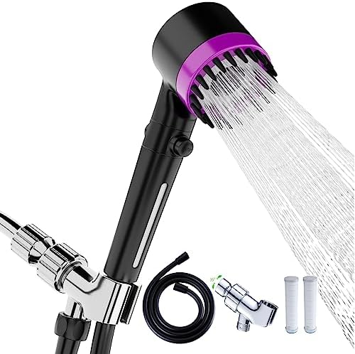 High Pressure Handheld Shower Head High Pressure Shower Heads- High Flow Even with Low Water Pressure - Hand Held Showerhead Set with 59″Replacement Hose/Bracket and Cotton Filters (Black) by xianshengle