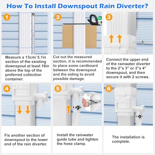 WADEO Rainwater Collection System, Downspout Diverter Fits for 2"x 3" or 3"x 4" Residential Downspouts, Rain Barrel Diverter Kit with Adjustable Valve and Filter, 5FT Hose, White, 2Pack - Image 6