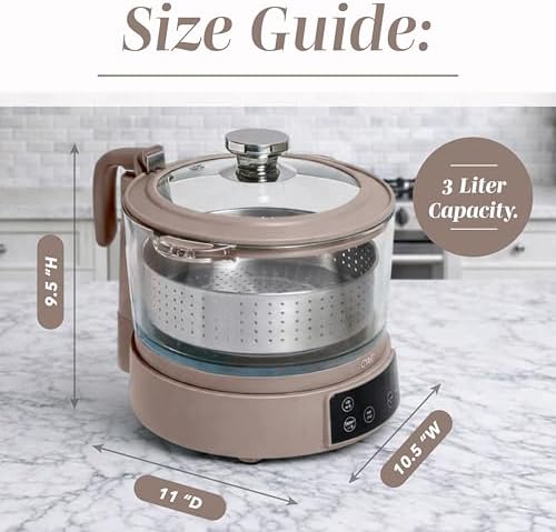 COOK WITH COLOR Glass Mini Low Carb Rice Cooker – Holds 2 Cups Raw/Makes 6 Cups Cooked with Auto Lift Filter Basket, Hotpot & Steamer for Rice, Grains, Digital Panel with Keep Warm, Goat/Mink - Image 3