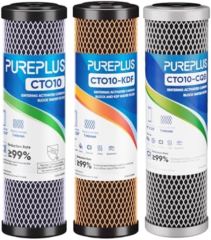1 Micron 2.5" x 10" Whole House CTO Carbon Water Filter Cartridge Replacement for Under Sink Water Filter System, Dupont WFPFC8002, WFPFC9001, FXWTC, SCWH-5, WHEF-WHWC, WHCF-WHWC, AMZN-SCWH-5,3Pack by PUREPLUS