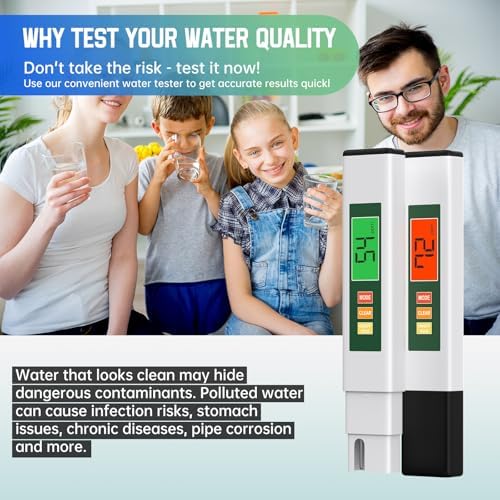 TDS Water Tester, 4 in 1 TDS Meter Digital Water Tester for Drinking Water, Professional 0-9990ppm PPM EC & Temp Water TDS Meter for Home & Travel Regular Water Quality Testing White & Green 6 in - Image 6