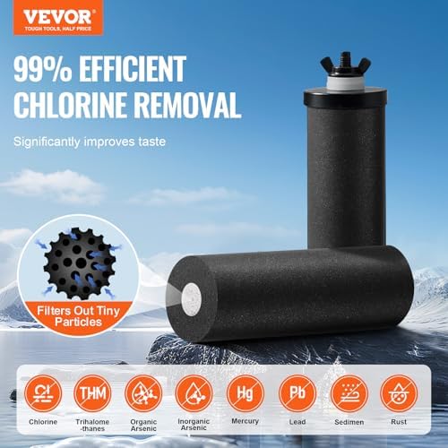 VEVOR Gravity-fed Water Filter System, 2.25G 304 Stainless-Steel Countertop System, Water Filtration System, Reduces Lead and up to 99% of Chlorine, with 2 Carbon Filters, Water Level Spigot, Stand - Image 2