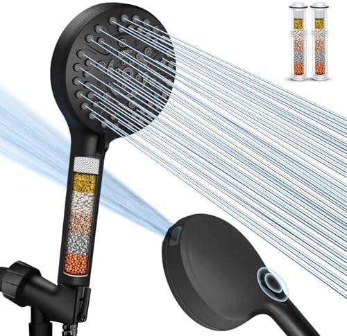 PALAS Filtered Shower Head with Handheld, High Pressure 10-Mode with Filters, Built-in Power Wash, soften hard water Remove Chlorine, Reinforced Hose, Overhead Bracket, Anti-clog nozzle (Matte Black) by PALAS