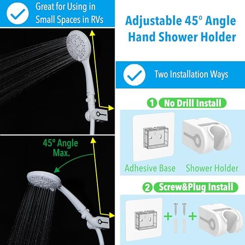 RV Shower Head with 60“ Stainless Steel Hose, High Pressure Camper Shower Head with Water Pause Switch, 7 Mode, Easy Install, Chrome-Upgrade for Campers & Trailers - Image 5