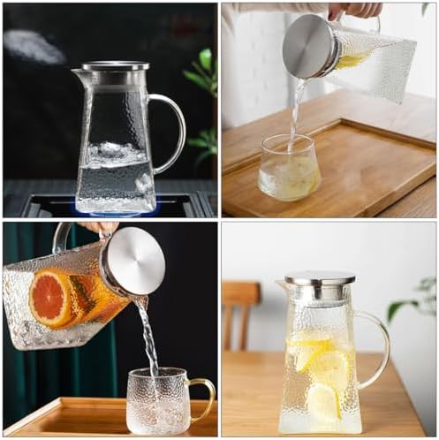 1.2l Glass Water Pitcher with Lid, Hammer Pattern Serving Jug - Image 4