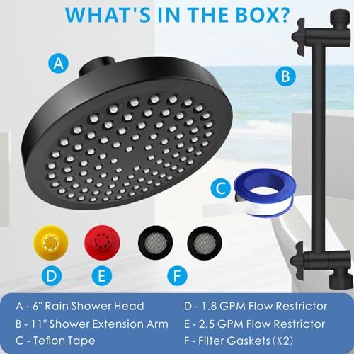 Voolan Rain Shower Head with Extension Arm - High Pressure Rainfall Showerhead - Luxury Modern Look - Comfortable Shower Experience Even at Low Water Flow (Round, Black) - Image 6