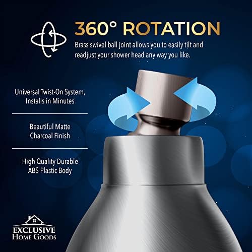 High Pressure Shower Head - Powerful Deluxe Bathroom Showerhead with Strong Spray Stream and Small Silicone Nozzles - Universal Fit Works with High and Low Water Flow Showers Matte Charcoal -1.8 GPM - Image 5