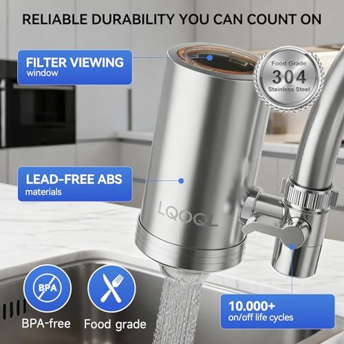 Water Filter for Sink Faucet, 304 Stainless Steel Water Purifier for Kitchen Sink, Reduces PFAS, Lead, Chlorine & Microplastics, 350 Gallons Long-Lasting for Kitchen & Bathroom, 2 Filters - Image 3