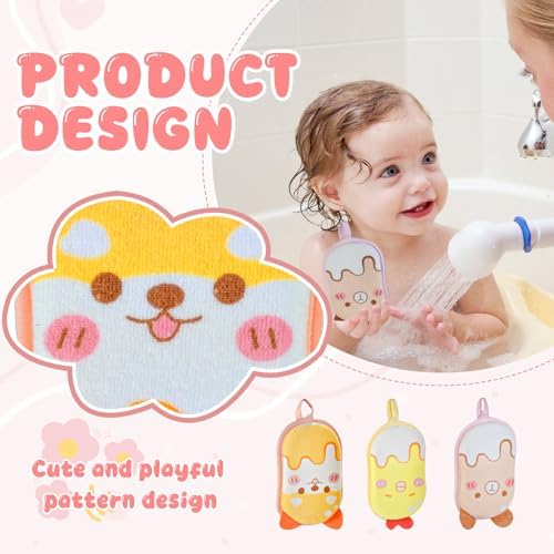 Baby and Kids Bath Loofah Sponge, Soft and Absorbent Toddler Exfoliating Body Scrubber Shower Loofa Sponge,Cute Pattern Design for Kids Baby Women Boys and Girl, 3 Pack (Bear/Dog/Chick) - Image 4