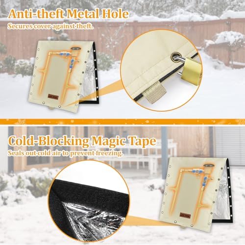 RICHIE 3-Way Opening Backflow Preventer Cover (5°F) Heavy-Duty 5-Layer Insulated Enclosure, All-Weather Protection for Outdoor Pipe, Irrigation Sprinkler Valve, Well Water Pump, 24" Wx24 H Beige - Image 7