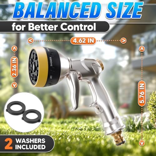 Metal Garden Heavy Duty Hose Nozzle, 8 Spray Patterns, Lock Clip - Image 2