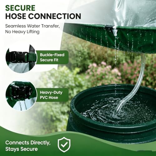 Collapsible Rain Barrel Water Collector, Portable Cloth Rainwater Harvesting System with Hose, Filter & Overflow Valve, Eco-Friendly Water Storage Solution for Garden, Lawn, Backyard & Camping - Image 3