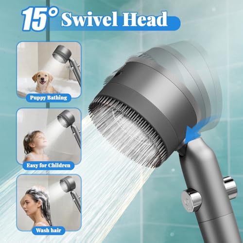 Shower Head, Drops Shower Head High Pressure, Showerhead with Handheld and 3 Filters, 4 Spray Modes & Pause Switch, Silicone Scalp Massager, 59" Hose & Bracket for Hard Water & Pets - Image 4