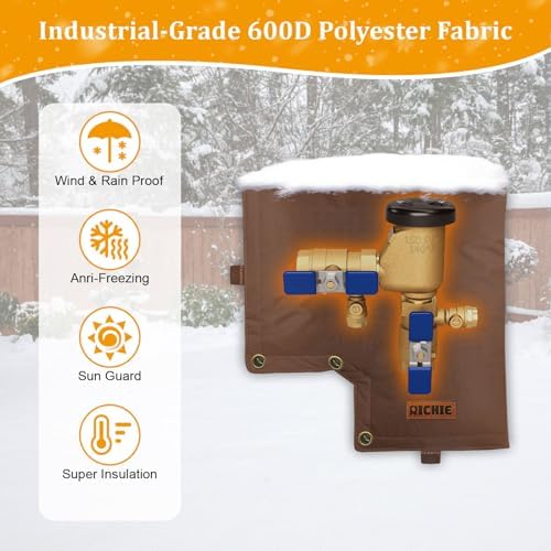 Backflow Preventer Insulated Cover (5°F) for Winter Freeze Protection, 13"W x 12"H Thickened Pressure Vacuum Breaker & Well Pump Cover, Outdoor Waterproof Insulation Pouch for Sprinkler Valve, Brown - Image 5