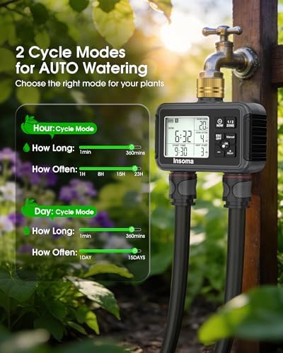 Insoma Water Timer with Brass Inlet & Outlet, 2 Independent Zones Outdoor Hose Timer for Garden Faucet with Auto/Manual/Rain Delay Mode, Sprinkler Irrigation Controller for Yard Lawn - Image 3