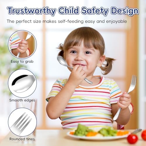 12 Pieces Stainless Steel Toddler Utensils Set - Food Grade Kids Silverware Set Children Safe Small Forks and Spoons Mirror Polished Sturdy and Durable Dishwasher Safe - Image 3
