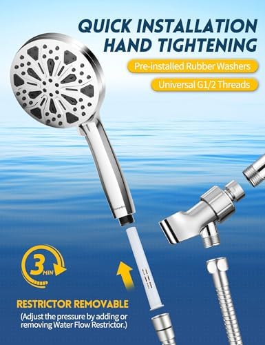 Filtered Shower Head with Handheld and Hose, 10 Spray Modes High Pressure Showerhead for Hard Water, Water Saving Removable Filter with Beads, Chrome Finish, WaterSense & CUPC Certified - Image 5