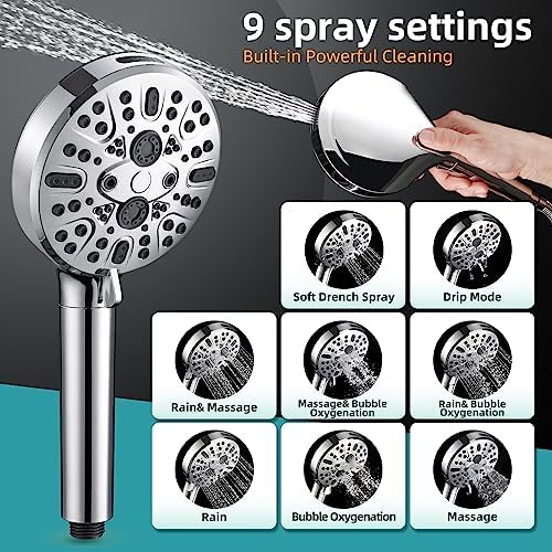 Filtered Shower Head with Handheld - High Pressure 9 Spray Modes Showerhead with 16-Stage Water Softener for Hard Water - Purifying Detachable Hand Held Shower Head, Chrome - Image 2