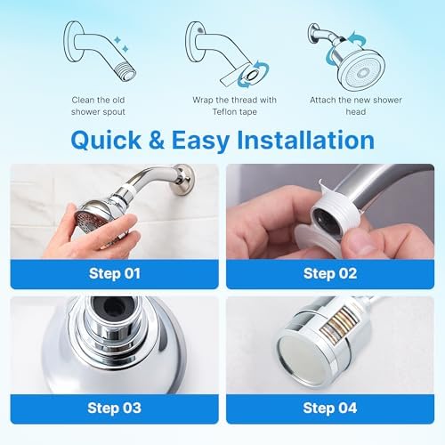 15 Stage Filtered Shower Head with High Pressure, Hard Water Shower Filter for Hair and Skin, Removes Chlorine Fluoride, 360° Swivel Water Softener Shower Head, Chrome - Image 3