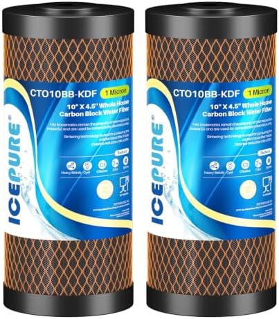 ICEPURE 1 Micron 4.5" x 10" CTO10BB-KDF Whole House Water Filter Coconut Shell Activated Carbon and KDF Heavy Metal Removal Water Filter Replacement for Home, 2PACK by ICEPURE