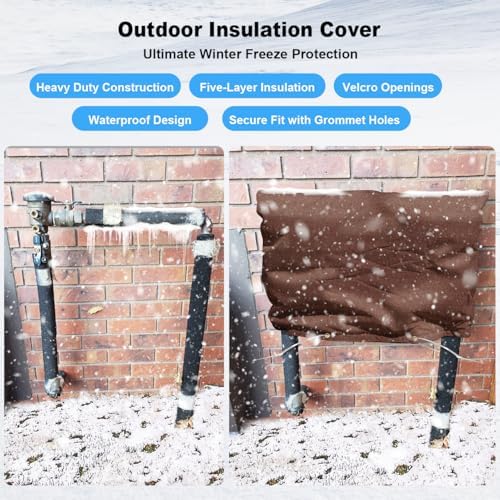 Outdoor Pipe Insulation Cover, Waterproof Backflow Preventer Cover for Winter Freeze Protection, Heavy-Duty 5-Layer Fabric Insulated Wrap for Sprinklers and Valves 30W x 24H inches - Brown - Image 4