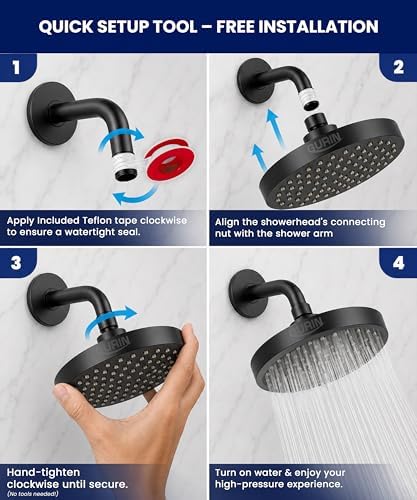 GURIN Shower Head - Luxury Matte Black Finish - Rain Showerhead 6 Inch - Image 4