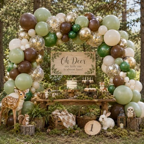 Sage Green Brown Balloon Safari Arch Kit, 120pcs Retro Olive Green Coffee Cream Metallic Gold Latex Camo Balloons Garland for Forest Jungle Wild One Birthday Woodland Baby Shower Party Decorations - Image 5