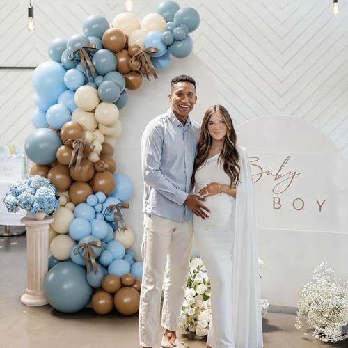 Dusty Blue Brown Balloon Arch Kit for Bear Baby Shower - Image 7