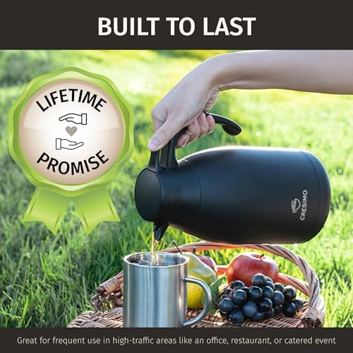 Thermal Coffee Carafe 68 oz by Cresimo – Updated 2025 Model – Insulated Black Stainless Steel Coffee Urn & Drink Dispenser, Keeps Drinks Hot 12h / Cold 36h – Durable & Easy to Pour - Image 7