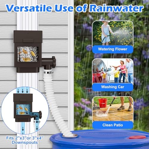WADEO Rain Barrel Diverter Kit Fits 2''x3'' or 3''x4'' Downspouts Brown - Image 4