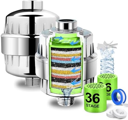 2 Pcs Shower Filter, 36 Stage Shower Head Filter for Hard Water,Heavy Duty Water Softener,Shower Showerhead Filter for Hard Water,Removes Chlorine,Fluoride, Vitamin C E A Infusion–Improves Skin & Hair by Unknown