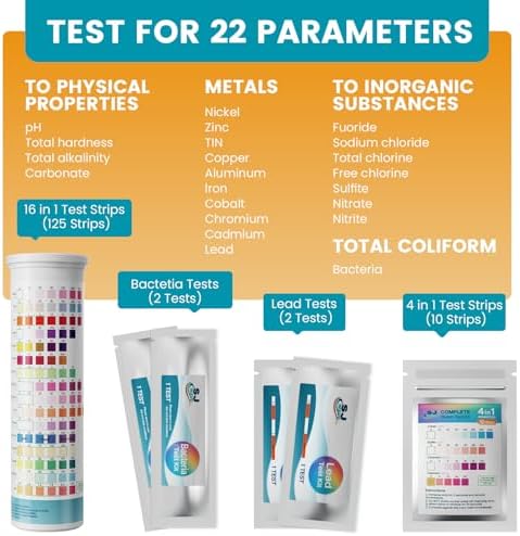 SJ WAVE 22 in 1 Water Test Kits - 125 Strips Drinking Water Test Kit, Home Tap and Well Water Tester for Bacteria pH Hardness Lead Iron Copper Chlorine Cyanuric Acid - Image 2
