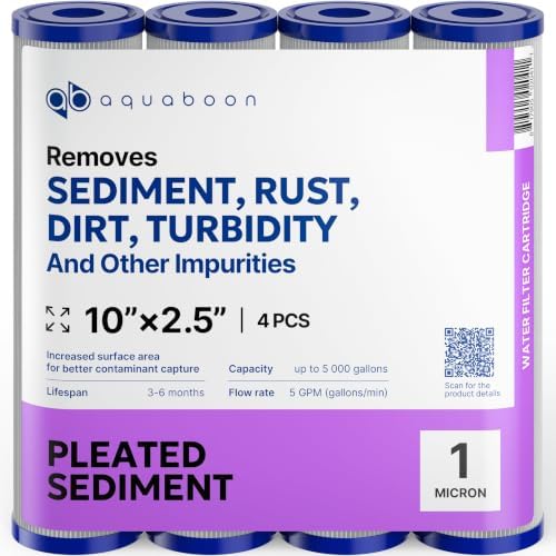 Aquaboon Pleated Sediment Filter 1 Micron 10 x 2.5 Water Filter 4-Pack by Aquaboon