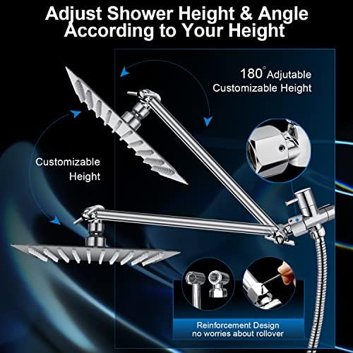 Shower Head Combo,10" High Pressure with 11" Extension Arm 5 Spray Handheld - Image 6