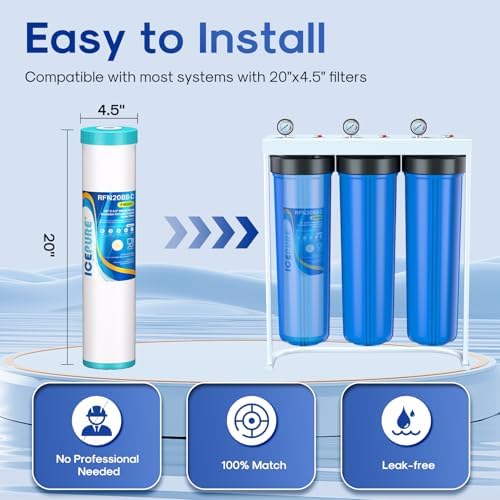 ICEPURE 20" x 4.5" GAC Filter, 5 Micron 20-Inch Whole House Granular Activated Carbon Water (GAC) Filter Replacement for GAC-20BB, FG25B-KS, FI-CAB20-BB, RFN20BB-C 1 Pack - Image 4