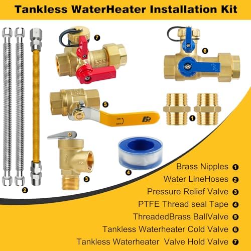 3/4 Inch Tankless Water Heater Valve Kit with Pressure Relief Valve and Ball Valve,Clean Brass & NPT Thread - Image 2