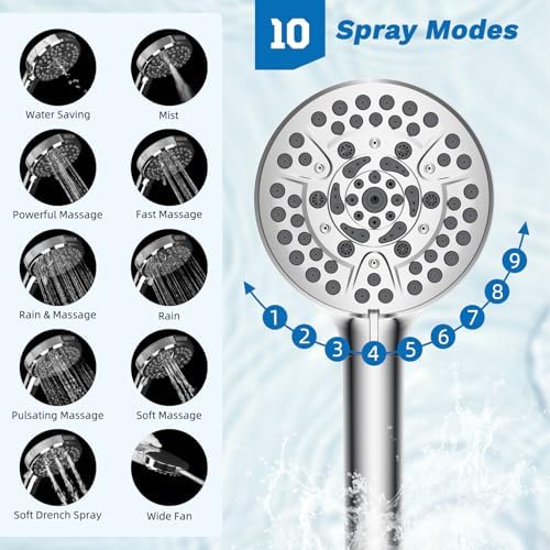 Hibbent 5-spray Dual Filtered Rainfall Shower Head with 10 Spray Handheld - Image 3